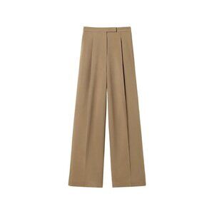 Lilysilk Silk-Wool Pleated Wide-Leg Trousers in Khaki
